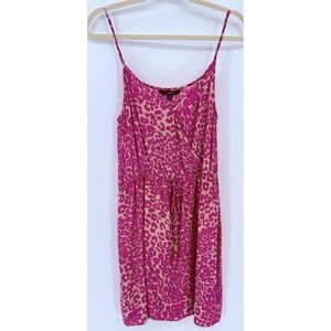 Silk Slip Dress By Single Brand Pink/Beige Leopard Print Barbiecore Y2K Summer M